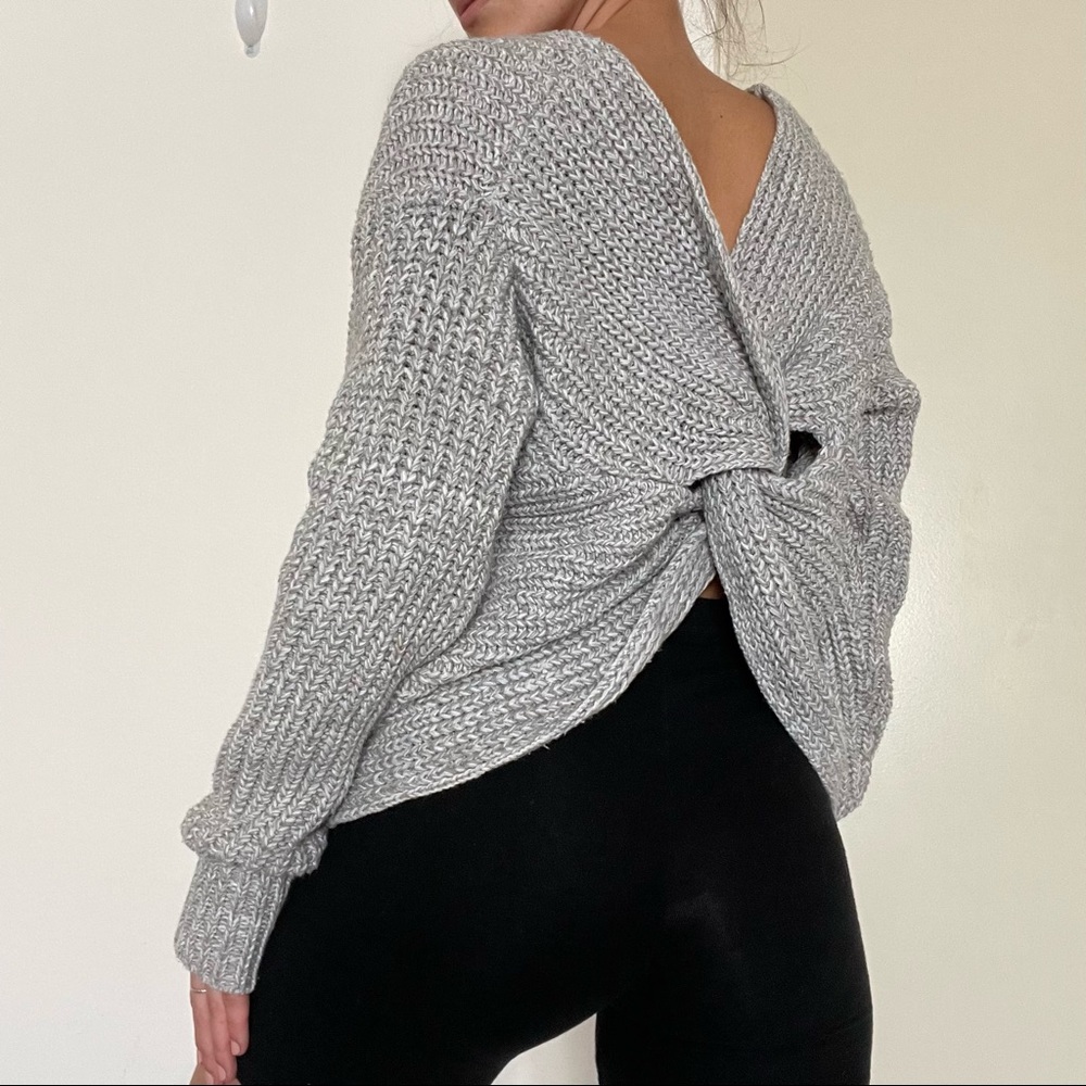 Melrose & Market gray chunky knit wrap sweater size m